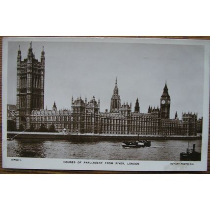 1916 postcard Houses of Parliament from River