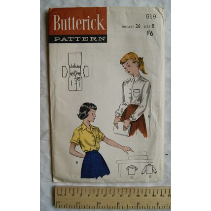 Uncut Butterick pattern No. 519 girls' shirtwaist blouse, breast 26, size 8