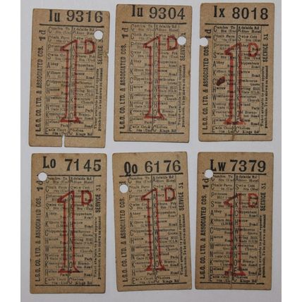 6 x London General Omnibus Bus Tickets LGO 1d Service 31 with ads good condition