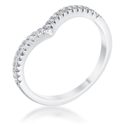22Ct Rhodium Chevron Ring with CZ