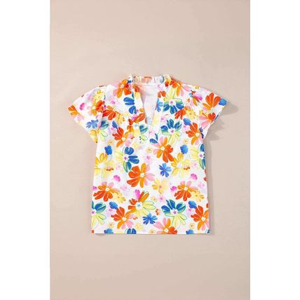 White Floral Bouquet Flutter Top