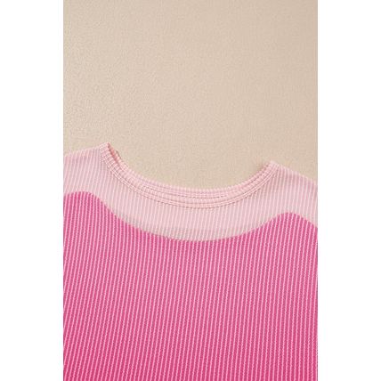 Sachet Pink 2-tone Colorblock Patchwork Corded 2pcs Outfit