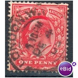 GB stamps 1902-10 KEV11 - 1d SG219 London 32