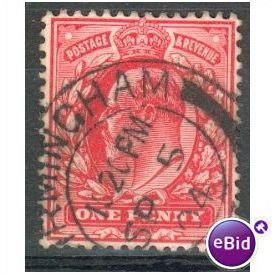 GB stamps 1902-10 KEV11 - 1d SG219 Birmingham 1