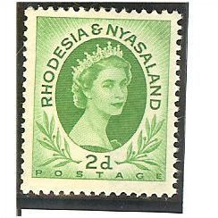 Rhodesia & Nyasaland QEII 1954 2d Bright Green Hinged Mounted Mint MM SG 3 stamp