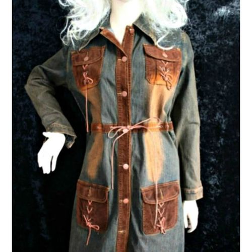 Vintage 1970 Corduroy Denim Tie Dye Coat Dress Size 12 14 New with Tag