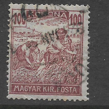 HUNGARY 1920 MAGYAR KIR POSTA HARVESTERS 100K PURPLE SG 393 FINE USED