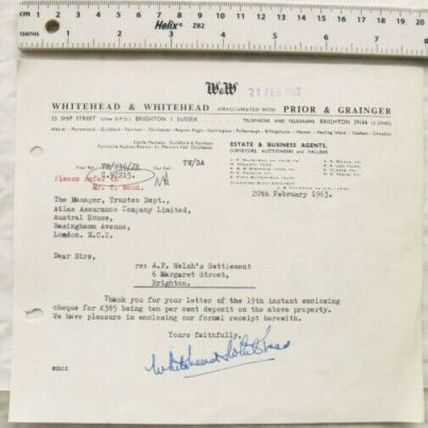 1963 letter Whitehead & Whitehead, Brighton