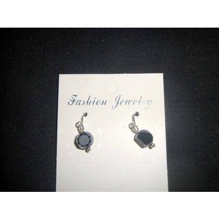 Small black octagon earrings petite adult or child sterling silver ear hook