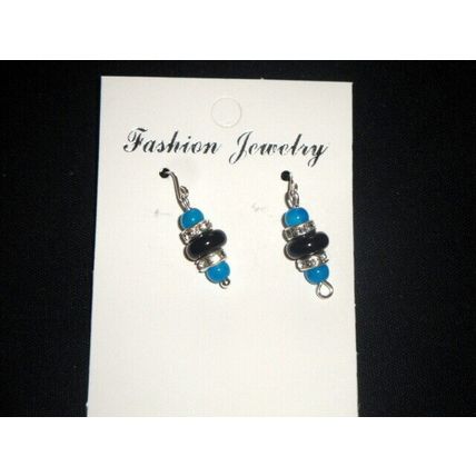 Blue & black glass earrings petite adult or child sterling silver hook