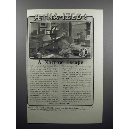 1913 Aetna Insurance Ad - A Narrow Escape