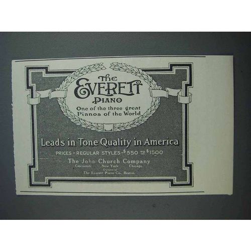 1915 Everett Piano Ad - Leads in Tone Quality