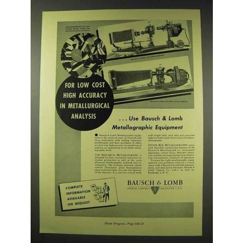 1948 Bausch & Lomb Metallographic Equipment Ad