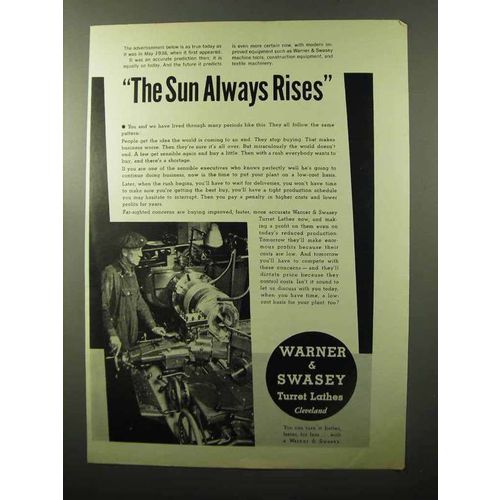 1970 Warner & Swasey Turret Lathes Ad - Sun Rises