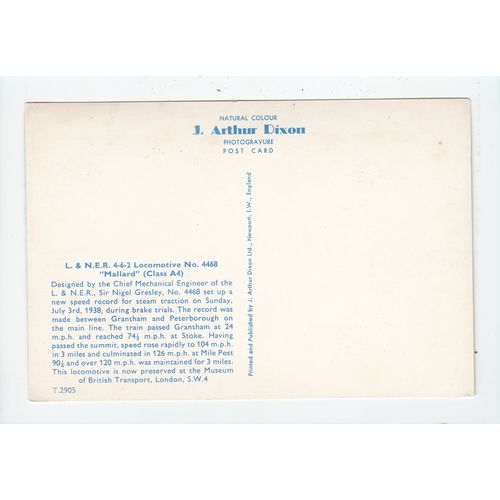 LNER Steam Locomotive 4468 Mallard Railway Postcard 2905