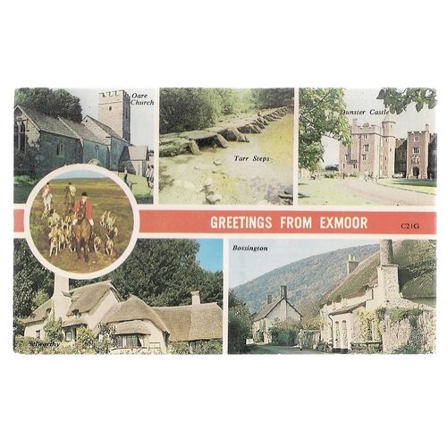 GREETINGS FROM EXMOOR, DEVON. multiview unused vintage postcard hARVEY bARTON =