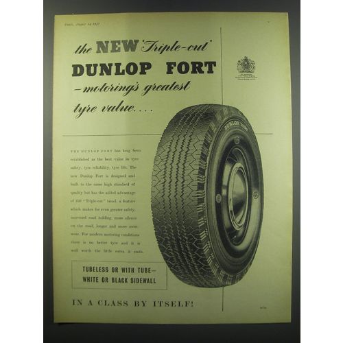 1957 Dunlop fort Tire Ad - The new triple-cut Dunlop fort - motoring's greatest