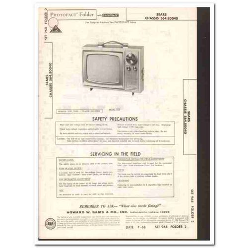 sears models 7103 71031 564-80040 tv television sams photofact manual
