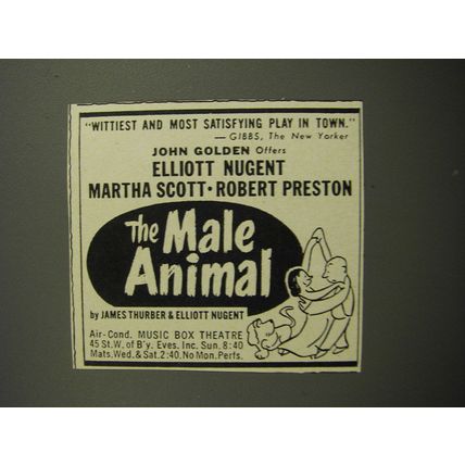 1952 The Male Animal Play Ad - Wittiest and most satisfying play in town