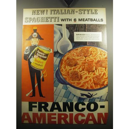 1957 Franco-American Spaghetti with Meatballs Ad - New! Italian style