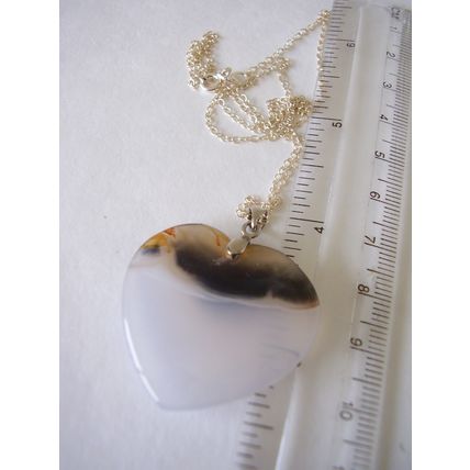 Vintage 925 Necklace Banded Agate Heart Pendant Gemstone Solid Silver 20" Chain