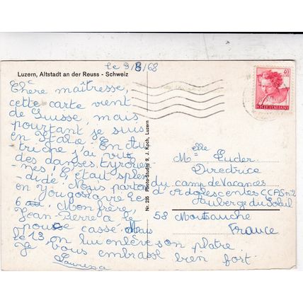 Luzern Switzerland Postcard posted 1968 creased