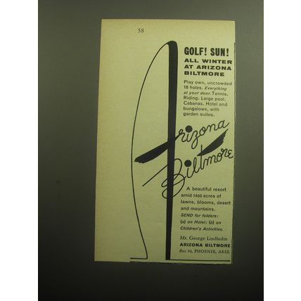 1958 Arizona Biltmore Resort Ad - Golf! Sun! All winter at Arizona Biltmore