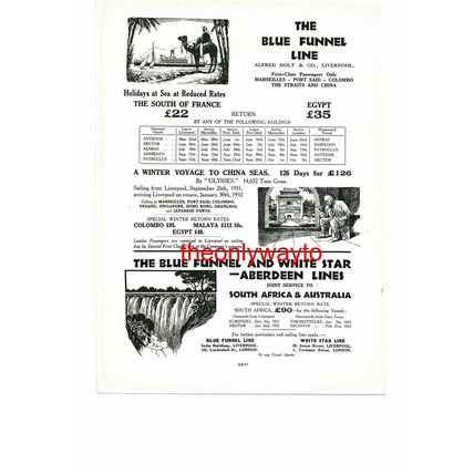 Blue Funnel Line, Liverpool (More On Reverse), Advert, Book Illustration, 1931