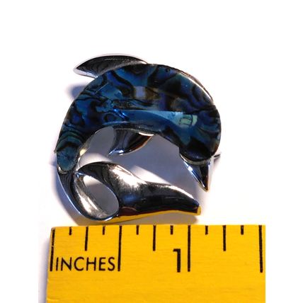 Silver Tone Jumping Dolphin Blue Abalone Sea Life Brooch Porpoise Nautical Pin