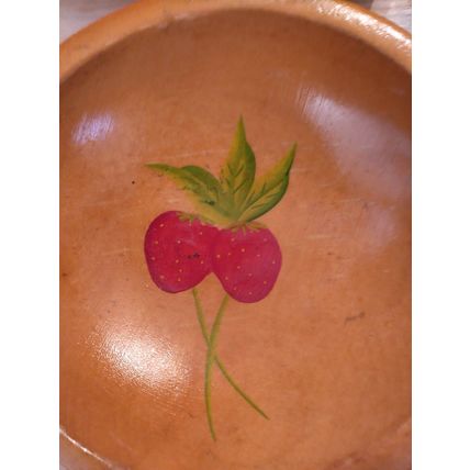 Vintage Munising Wooden Salad Bowl Brown Strawberry Design Lot Of 4 Round Shape