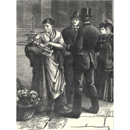 SKETCHES IN LONDON - A FLOWER GIRL 1872 Frank Holl VICTORIAN ENGRAVING