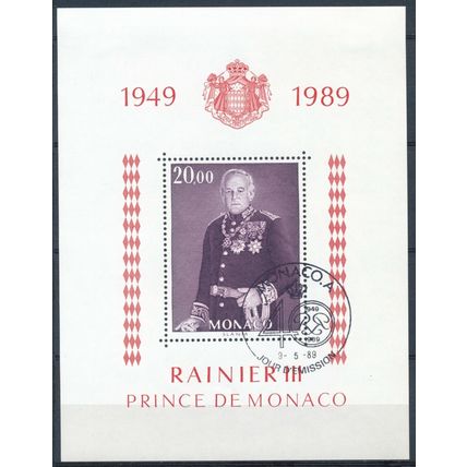 40th Anniv Reign Prince Rainier: Minisheet - Monaco 1989 - FDI H - MiNr BL43