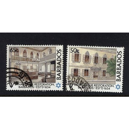 BARBADOS Synagogue Restoration stamps inc 50c 65c - nice franking off paper GC