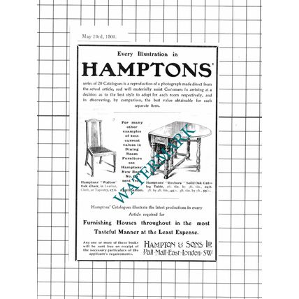Hampton & Sons Ltd Pall Mall London Small ADVERT - 1903 Clipping
