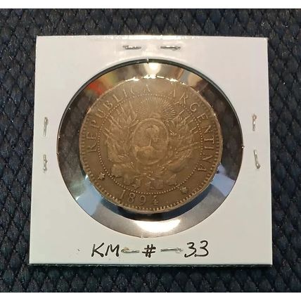 1894 Argentina 2 Centavos Bronze Coin (E)