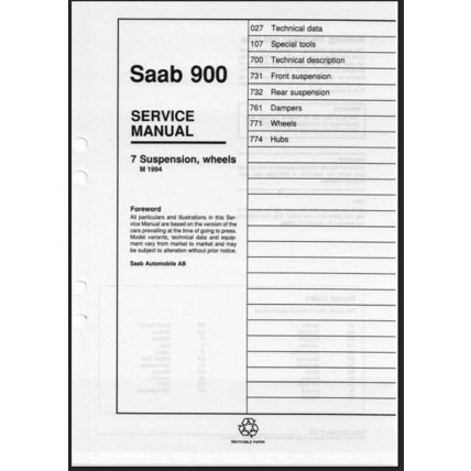Saab 900 Suspension And Wheels Workshop Manual 1994 199320947 Reprint