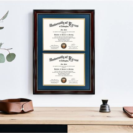 Graduationmall 14X20 Double Diploma Frame, Display 8.5X11 Certificate with Navy