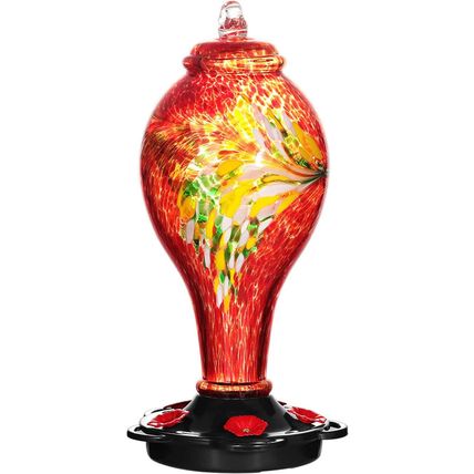 LUJII Hummingbird Feeders for Outdoors, Hand Blown Glass, Never Fade, 36 Fluid O