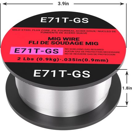 Gasless Flux Core Mig Wire, Mild Steel E71TGS .035-Diameter, 2-Pound Spool (0.03