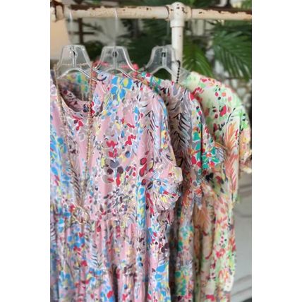 Pink Floral Print Ruffle Sleeve Babydoll Top