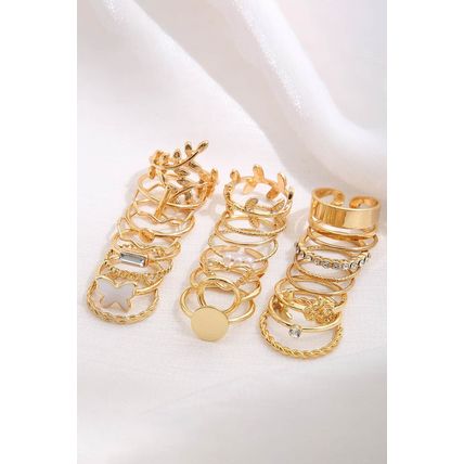 Gold Butterfly Vines Hollowed Heart Geometric 24-piece Ring set
