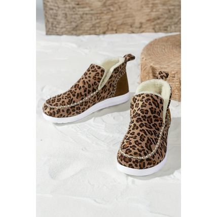 Brown Leopard Print Ankle Patched Flat Winter Fur Boots