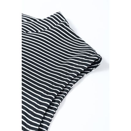 Black white Striped Print Buttoned Wide Leg Sleeveless Jumpsuit