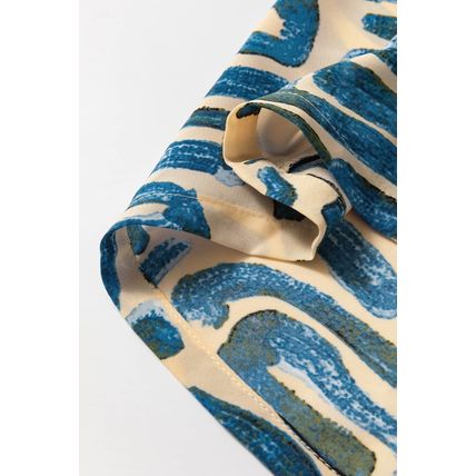 Beige Abstract Print Short Sleeve Loose Top
