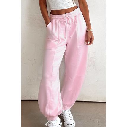 Light Pink Drawstring Waist Patchwork Solid Color Jogger Pants