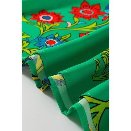 Green Floral Print Flutter Sleeve Frilly Neck Blouse