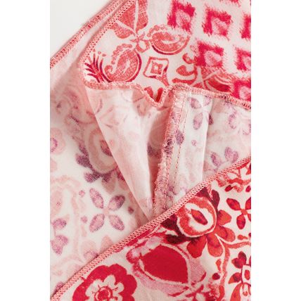 Pink Bohemian Floral Print Tassel Tie Long Sleeve Flowy Mini Dress