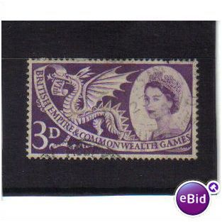 1958 GB Q.E.11 COMMONWEALTH GAMES 3D LILAC F/U SG567