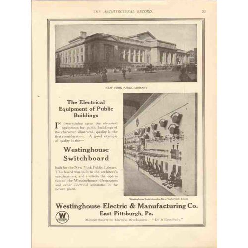 westinghouse electric 1913 ny public library switchboard vintage ad