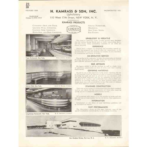 h kamrass son inc 1938 upholstery cushion seats backs vintage catalog